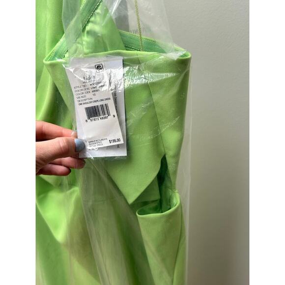 NEW NWT Aidan Mattox One Shoulder Crepe Long Dress Lime Green size 12 - Picture 6 of 8